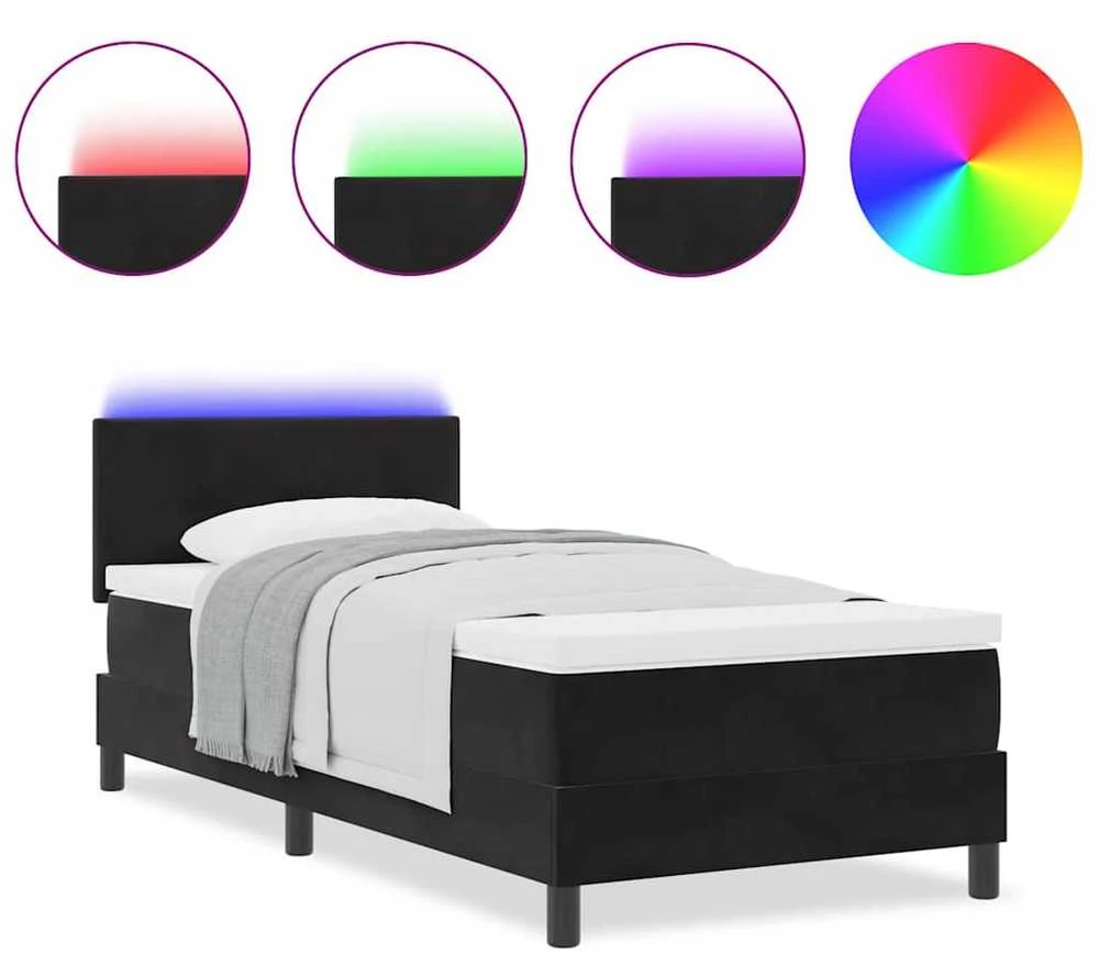LED Čiužinio Lova su galvūgalio Juoda 90 x 200 cm Aksomas