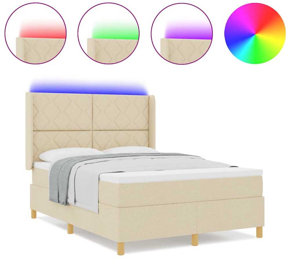 Kiemas lova su LED juostelėmis Kreminė 140 x 200 cm audinys