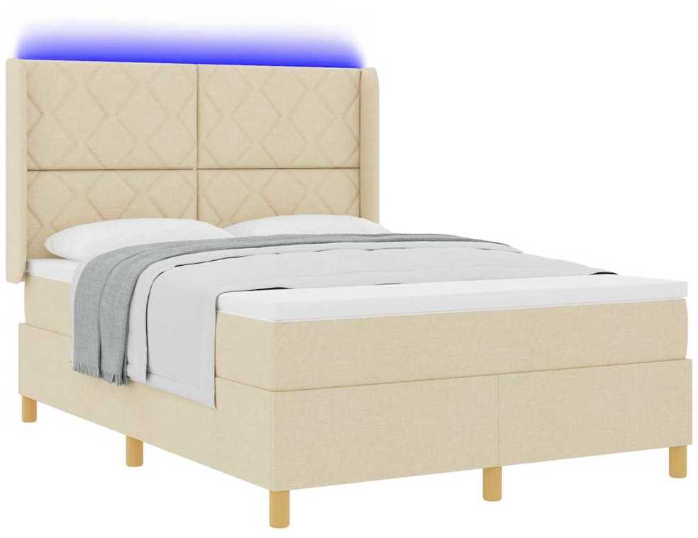 Kiemas lova su LED juostelėmis Kreminė 140 x 200 cm audinys