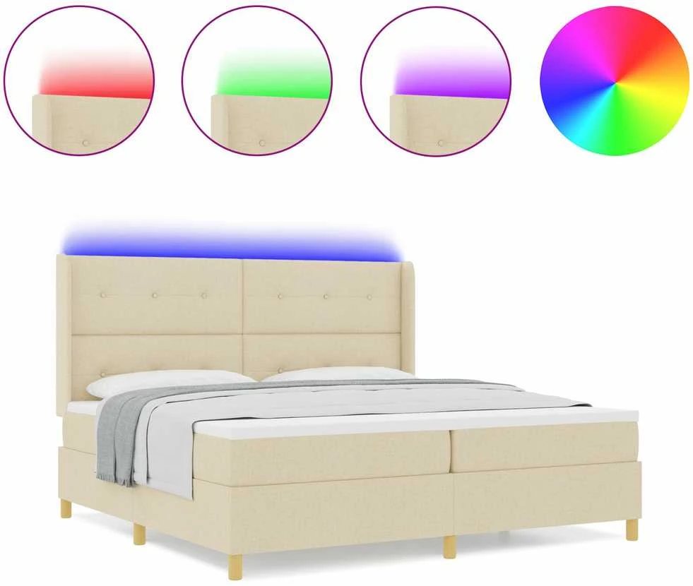 Kiemas lova su LED juostelėmis Kreminė 200 x 200 cm audinys