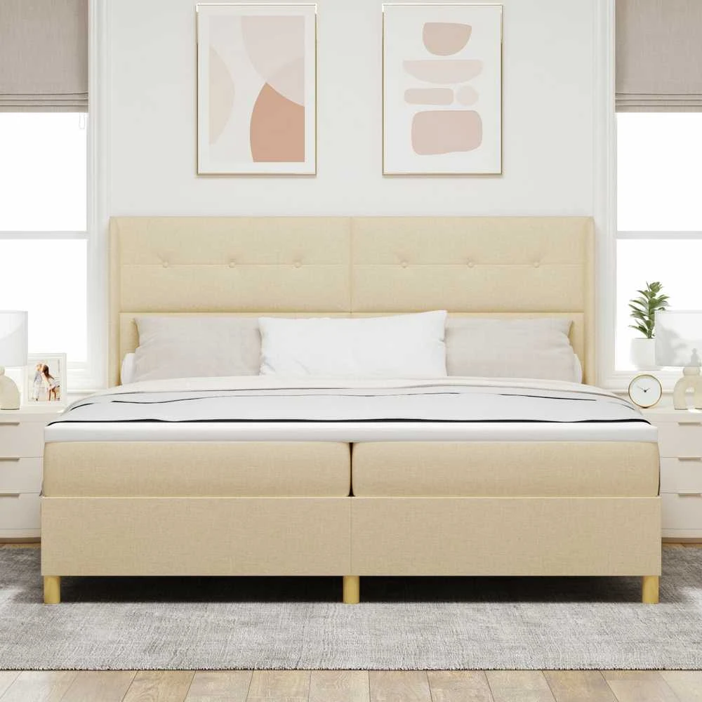 Kiemas lova su LED juostelėmis Kreminė 200 x 200 cm audinys
