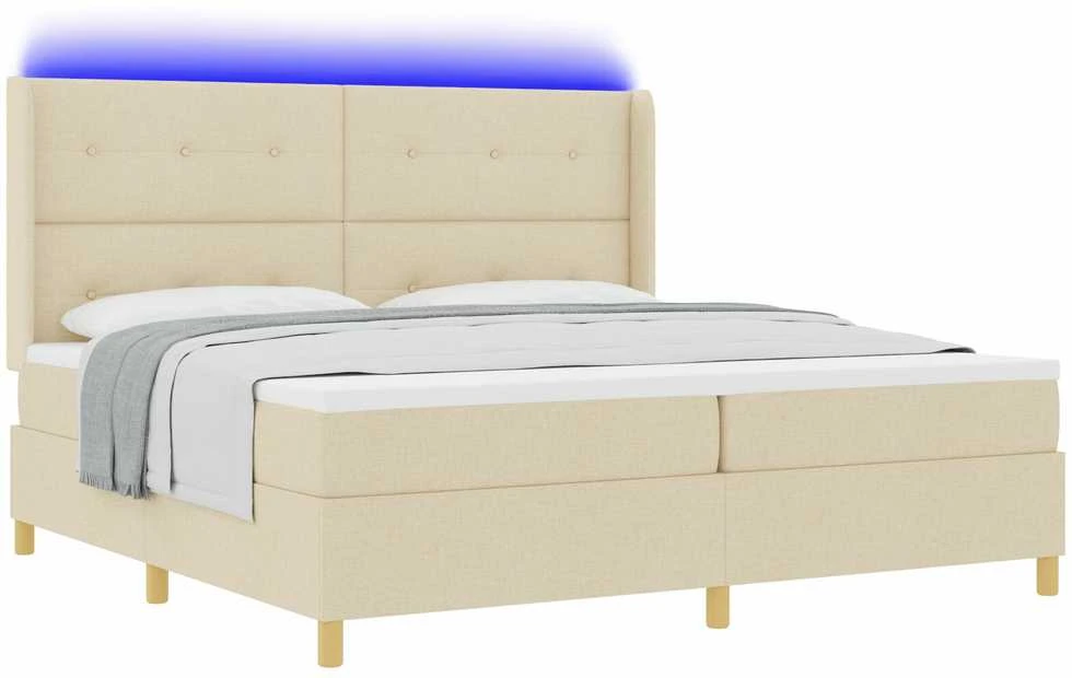 Kiemas lova su LED juostelėmis Kreminė 200 x 200 cm audinys