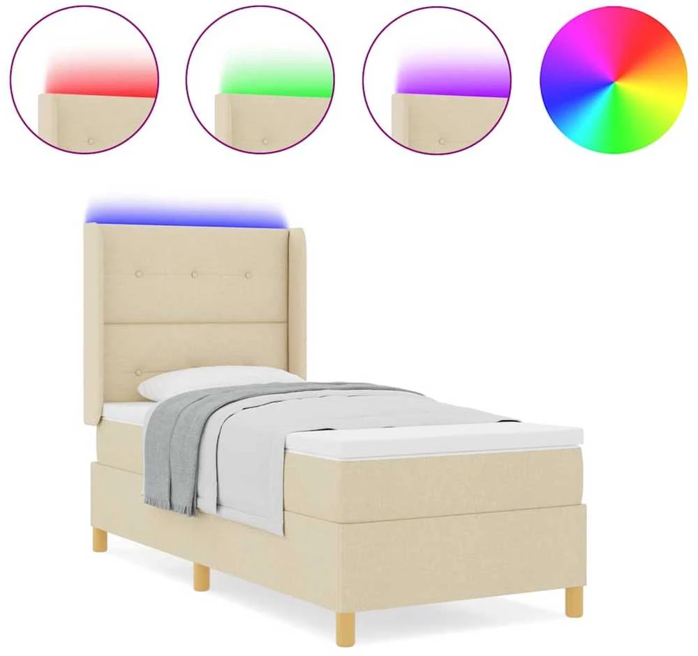 Kiemas lova su LED juostelėmis Kreminė 90 x 190 cm audinys