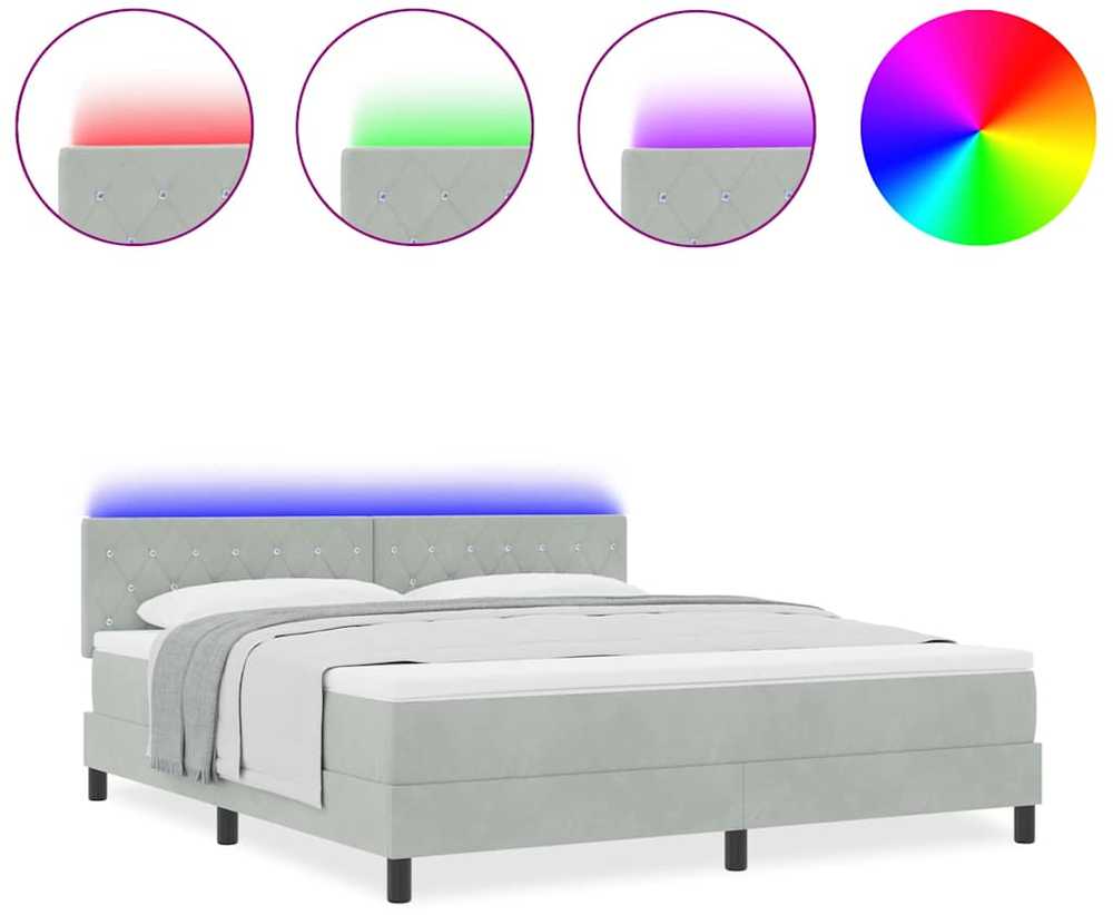LED Čiužinio Lova su LED Šviesiai pilka 180 x 200 cm Aksomas