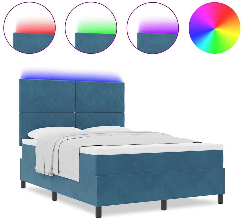 LED Čiužinio Lova Tamsiai mėlyna 140 x 190 cm Aksomas