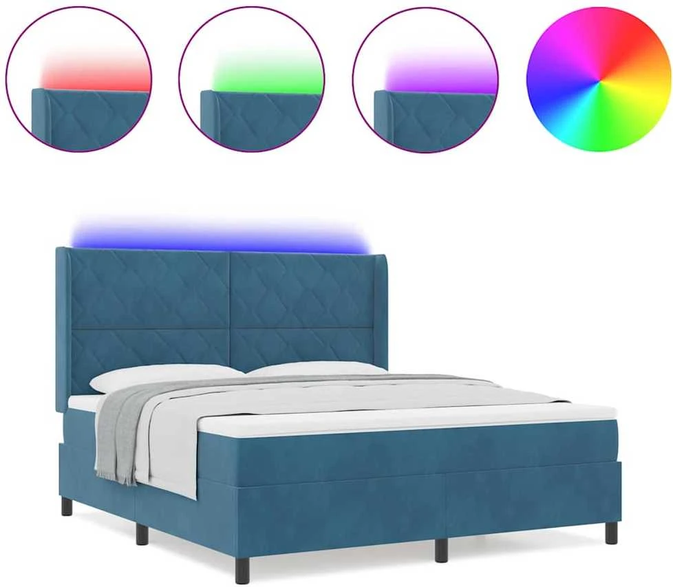 Kiemas lova su LED juostelėmis Mėlyna 180 x 200 cm Aksomas