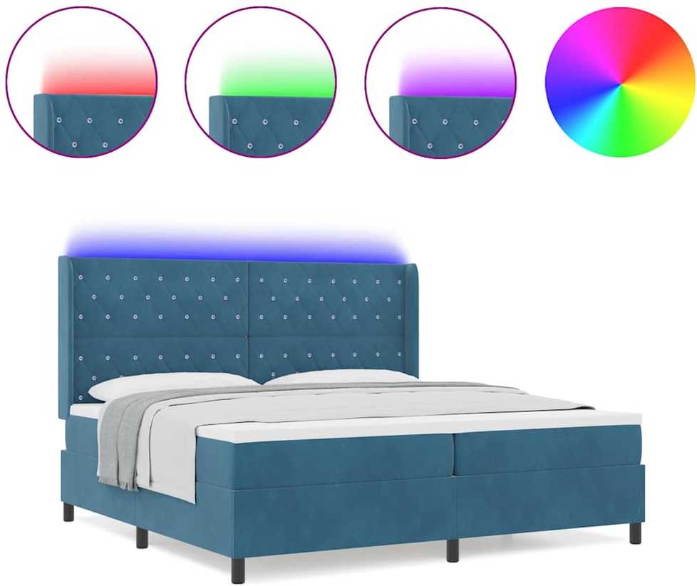 Kiemas lova su čiužiniu su LED Mėlyna 200 x 200 cm Aksomas