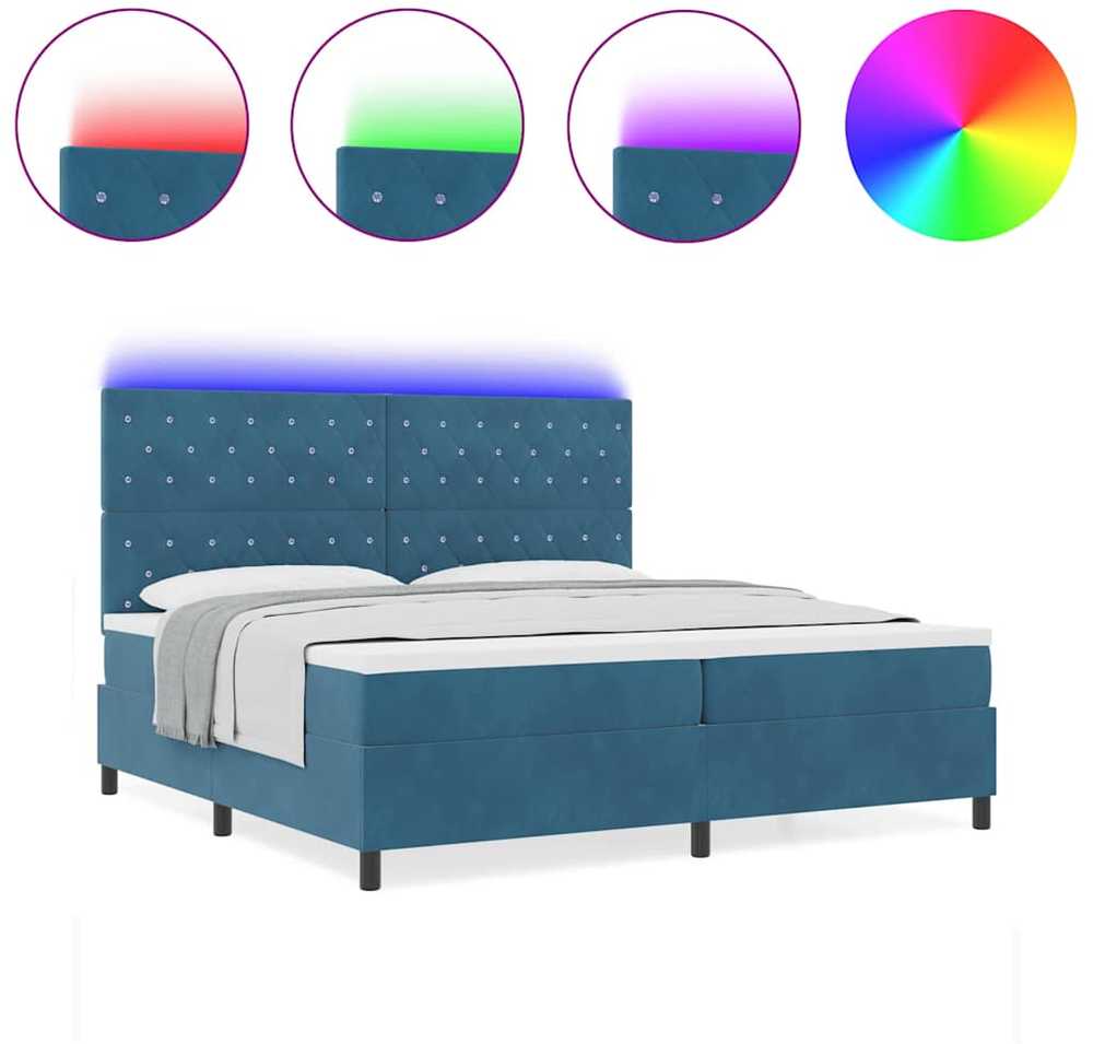 LED Čiužinio Lova Tamsiai mėlyna 200 x 200 cm Aksomas