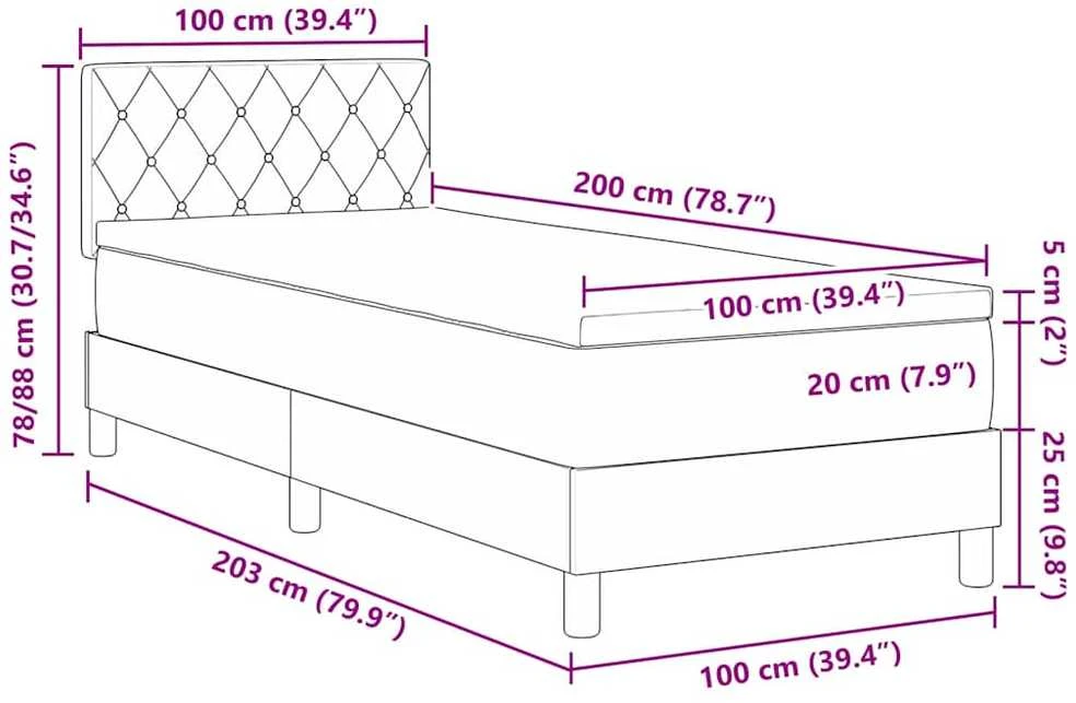 LED Čiužinio Lova Tamsiai pilka 100 x 200 cm Aksomas