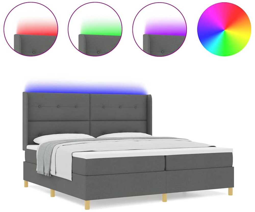 Kiemas lova su LED juostelėmis Pilka 200 x 200 cm audinys