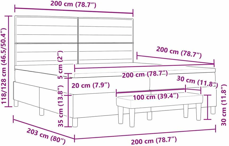 Kiemas lova su čiužiniu Tamsiai pilka 200 x 200 cm audinys