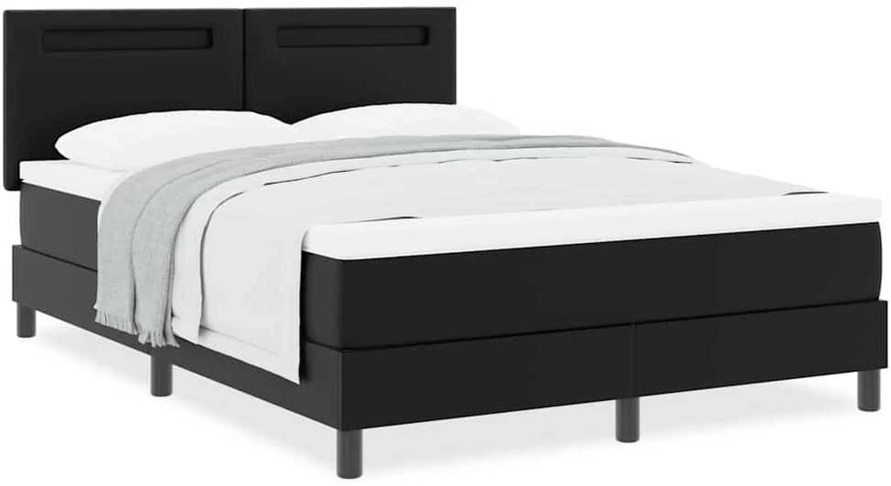 Kiemas lova su LED juostelėmis Juoda 140 x 190 cm Dirbtinė oda