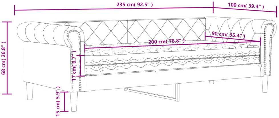 Lova su čiužiniu, kapučino spalvos, 90x200cm, dirbtinė oda