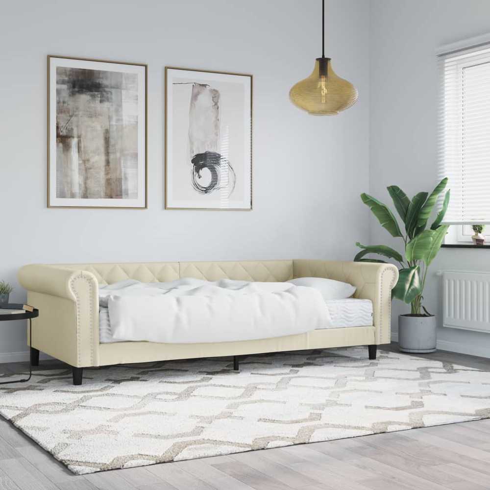 Lova su čiužiniu, kreminės spalvos, 90x200cm, dirbtinė oda