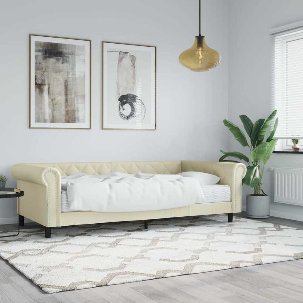 Lova su čiužiniu, kreminės spalvos, 90x200cm, dirbtinė oda