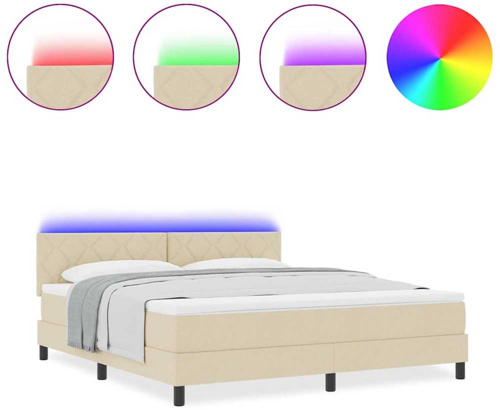 Kiemas lova su LED juostelėmis Kreminė 180 x 200 cm audinys