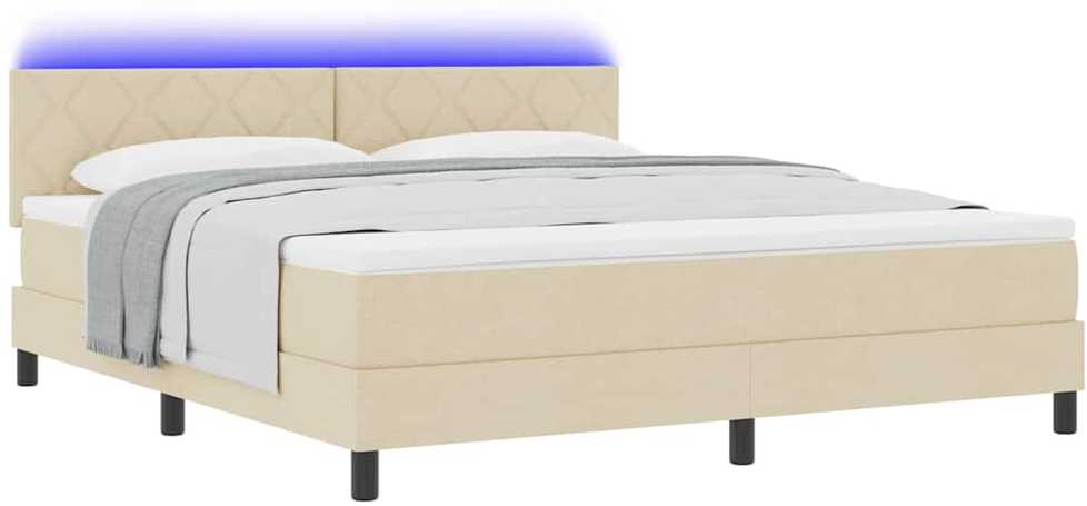 Kiemas lova su LED juostelėmis Kreminė 180 x 200 cm audinys