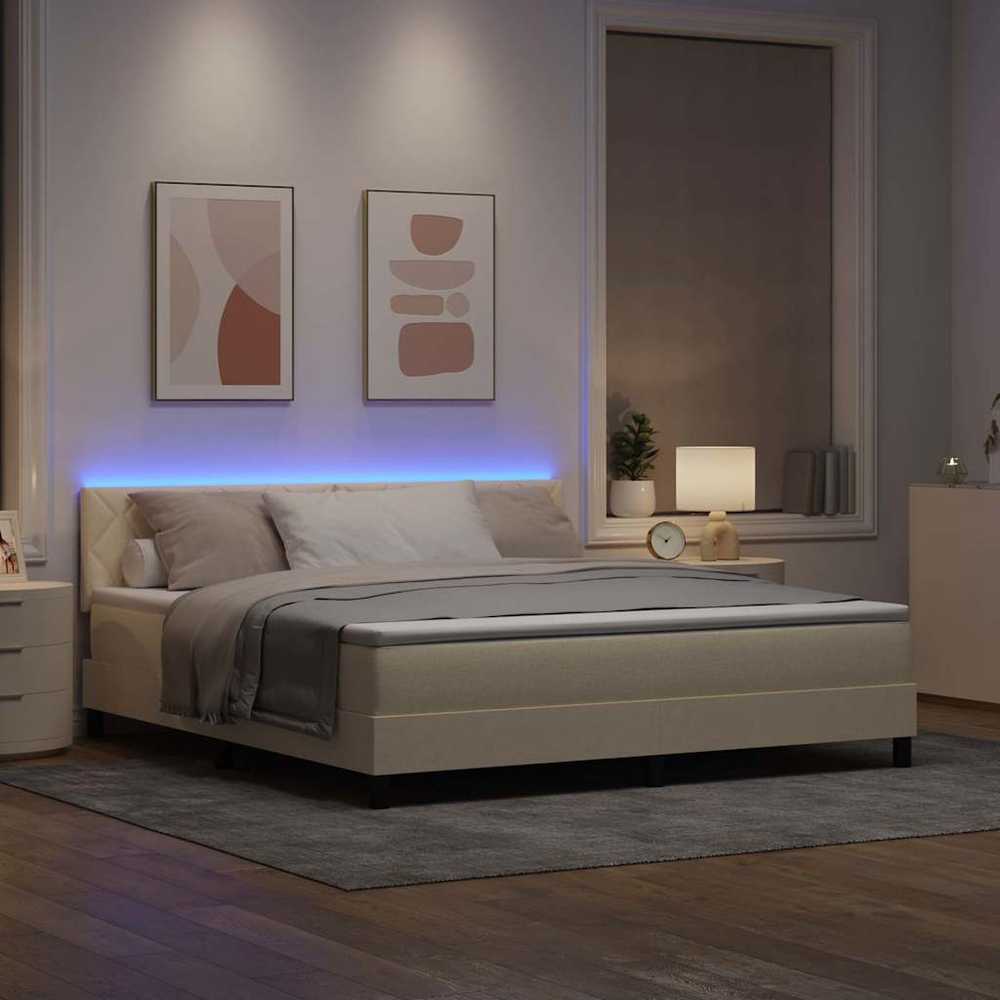 Kiemas lova su LED juostelėmis Kreminė 180 x 200 cm audinys