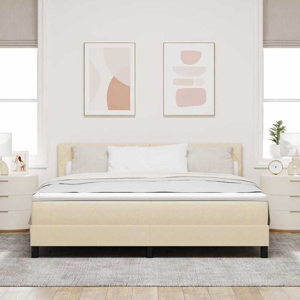 Kiemas lova su LED juostelėmis Kreminė 180 x 200 cm audinys