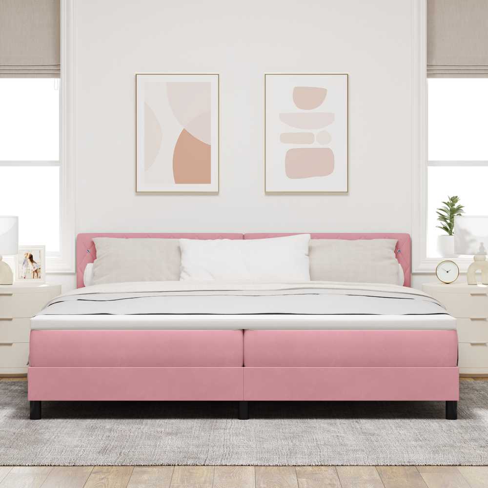 Kiemas lova su čiužiniu Rožinė 200 x 200 cm Aksomas