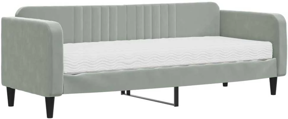 Lova su čiužiniu, šviesiai pilkos spalvos, 80x200cm, aksomas