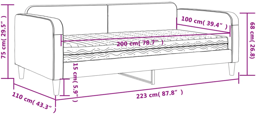 Lova su čiužiniu, taupe spalvos, 100x200cm, audinys