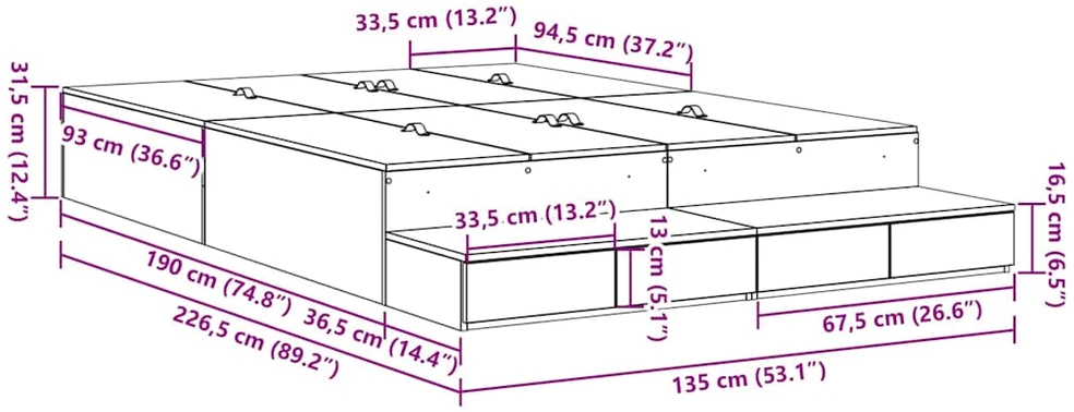 Lova su daiktų laikymo vieta Balta 135 cm Apdirbta mediena