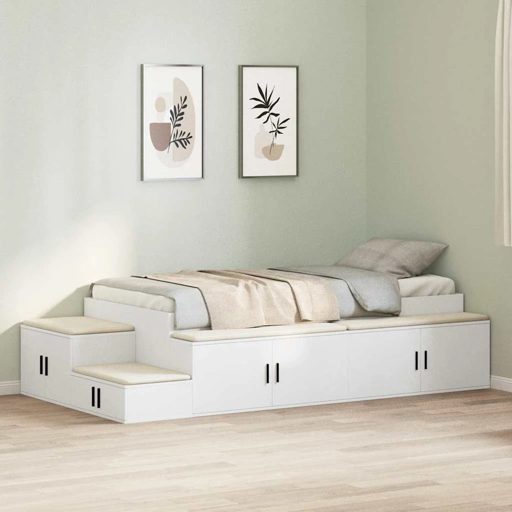 Lova su daiktų laikymo vieta Balta 75 cm Apdirbta mediena