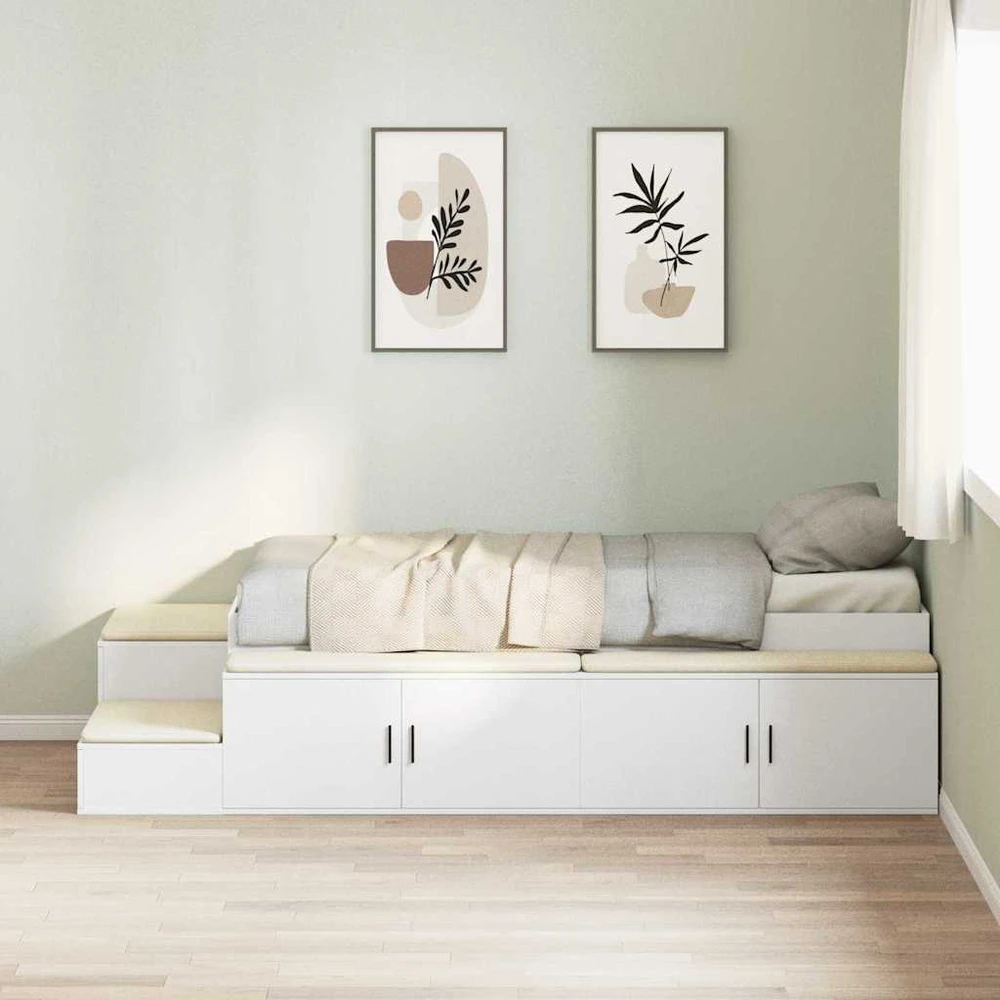 Lova su daiktų laikymo vieta Balta 75 cm Apdirbta mediena