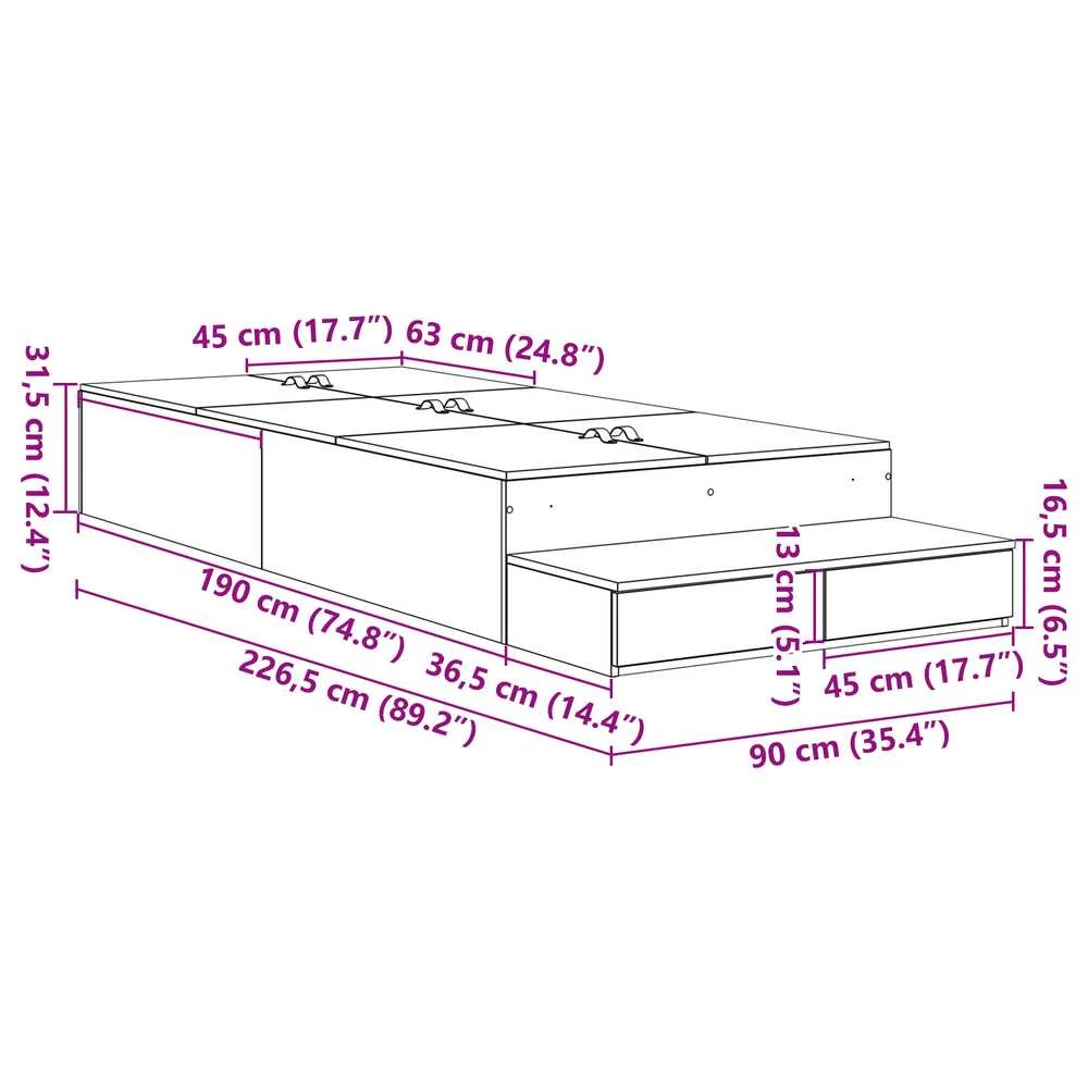 Lova su daiktų laikymo vieta Balta 90 cm Apdirbta mediena