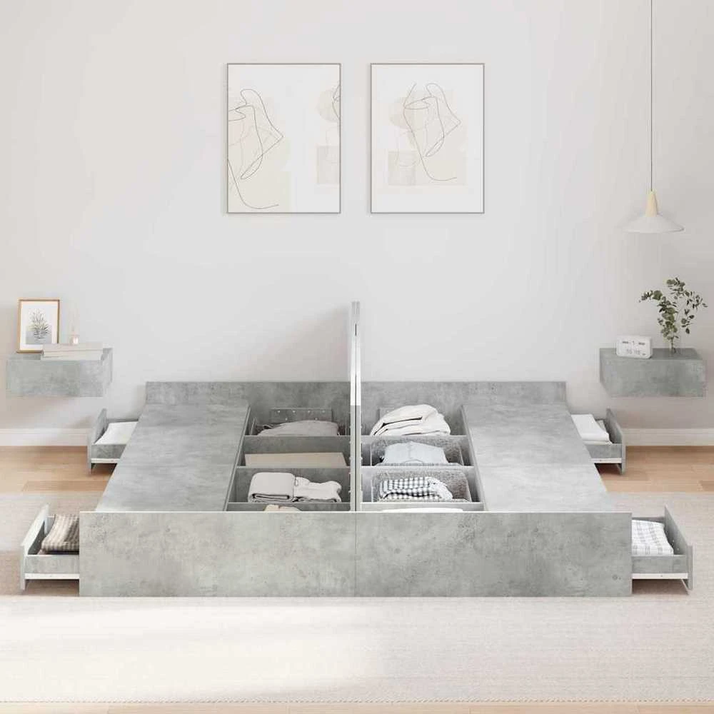 Lova su daiktų laikymo vieta Betono pilka 200 x 200 cm