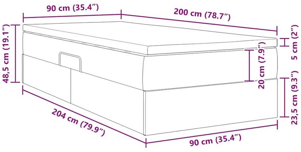 Lova su daiktų laikymo vieta ir čiužiniu Pilka 90 x 200 cm