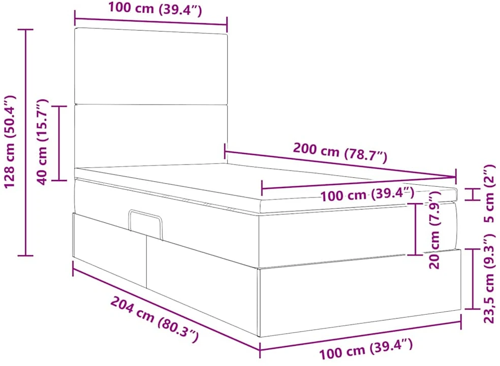 Lova su daiktų laikymo vieta ir čiužiniu Juoda 100 x 200 cm