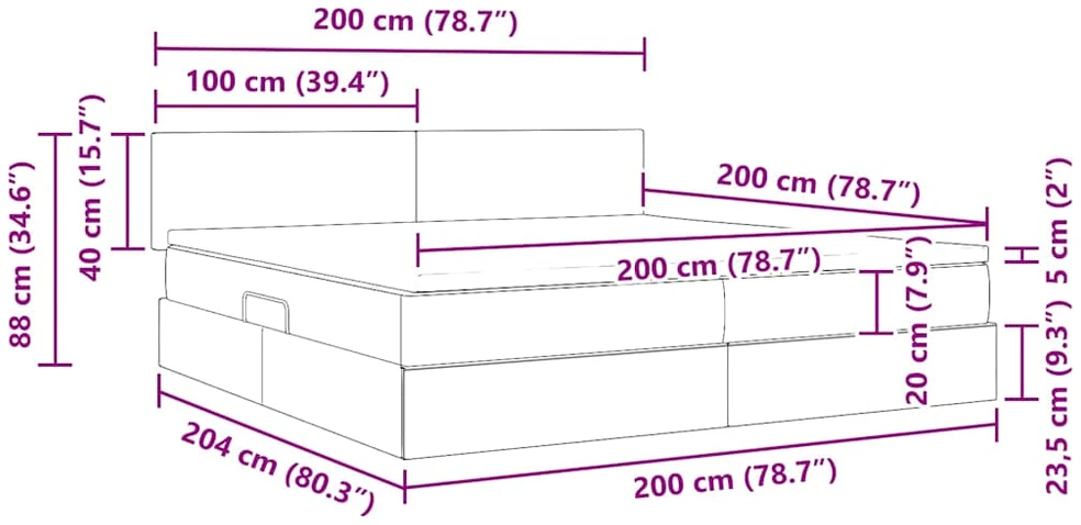 Lova su daiktų laikymo vieta ir čiužiniu Juoda 200 x 200 cm