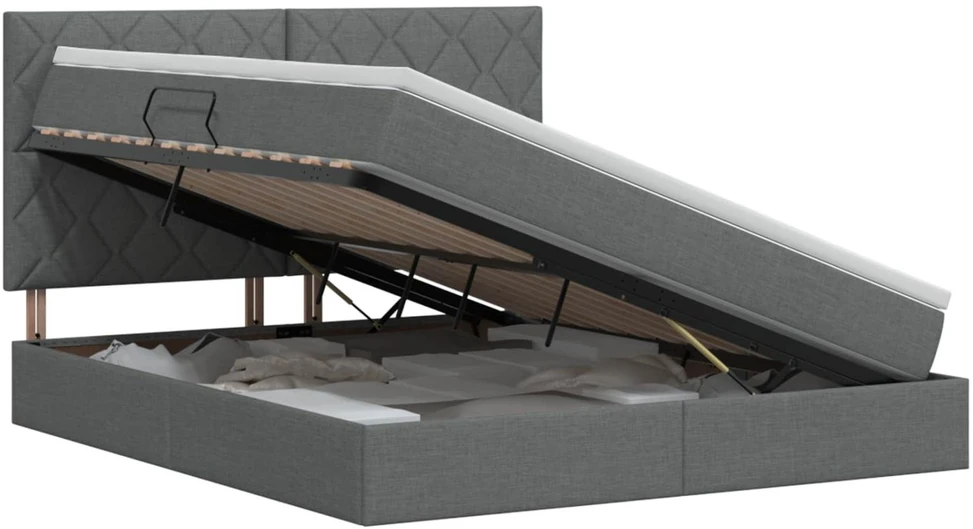 Lova su daiktų laikymo vieta ir čiužiniu Tamsiai pilka audinys