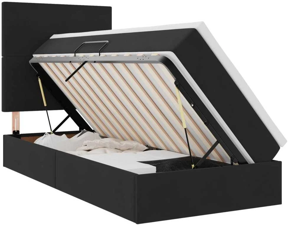 LED saugojimo lova su čiužiniu Juoda 100 x 200 cm Aksomas