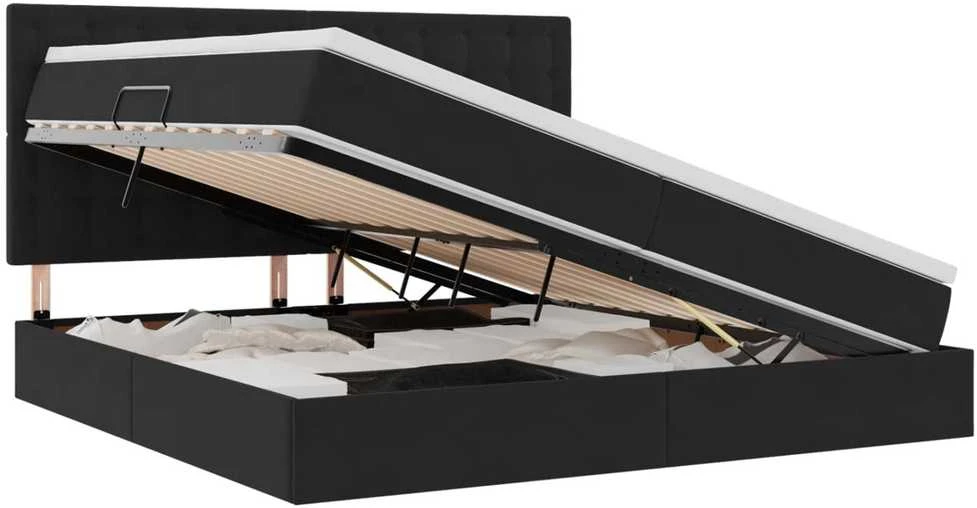 LED saugojimo lova su čiužiniu Juoda 200 x 200 cm Aksomas