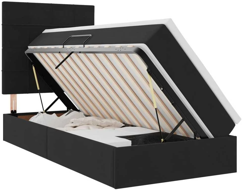 LED saugojimo lova su čiužiniu Juoda 90 x 200 cm Aksomas