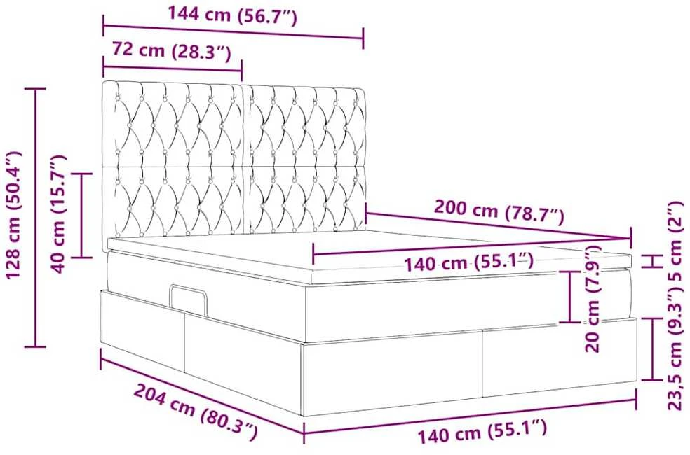 LED saugojimo lova su čiužiniu Juoda 140 x 200 cm Aksomas