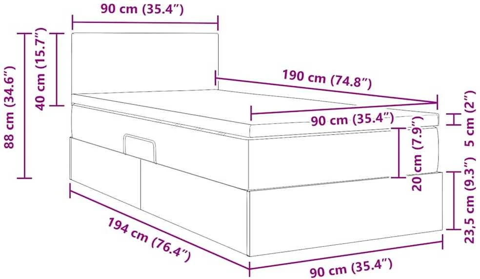 LED saugojimo lova su čiužiniu Juoda 90 x 190 cm Aksomas