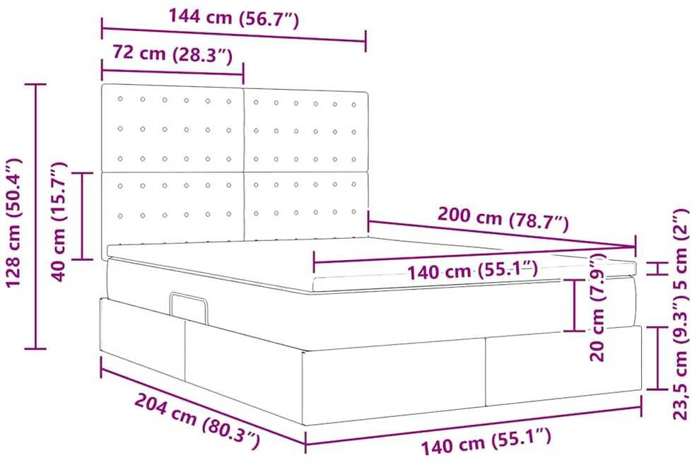 LED saugojimo lova su čiužiniu Juoda 140 x 200 cm Aksomas