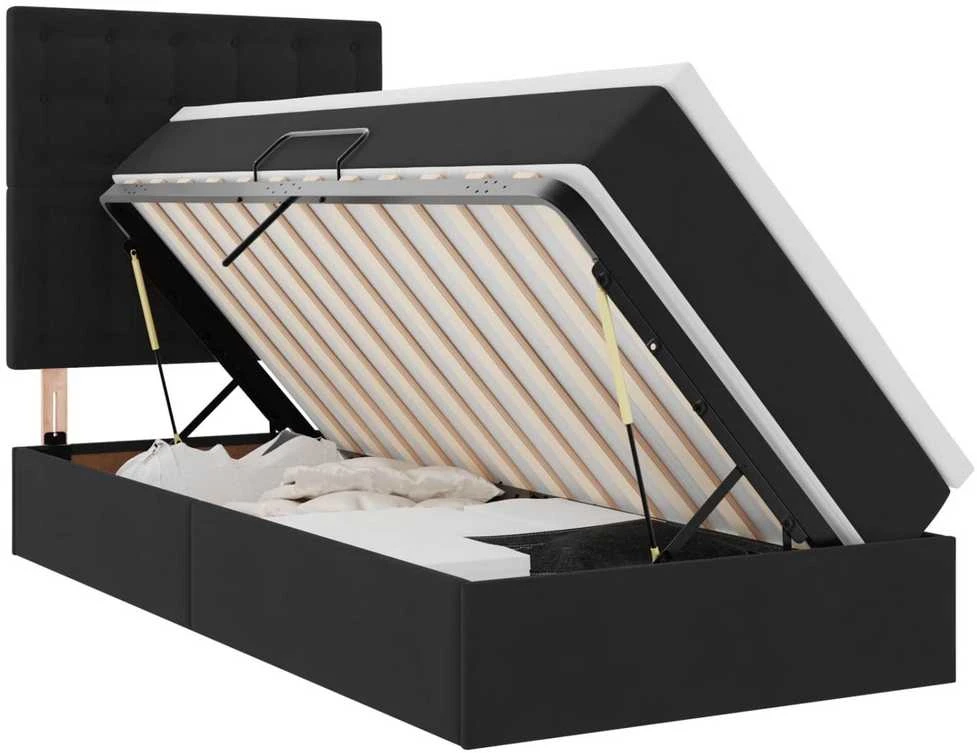 LED saugojimo lova su čiužiniu Juoda 90 x 190 cm Aksomas