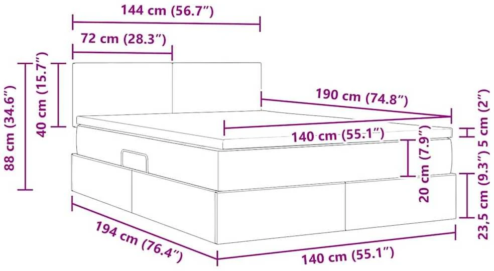 LED saugojimo lova su čiužiniu Juoda 140 x 190 cm Audinys