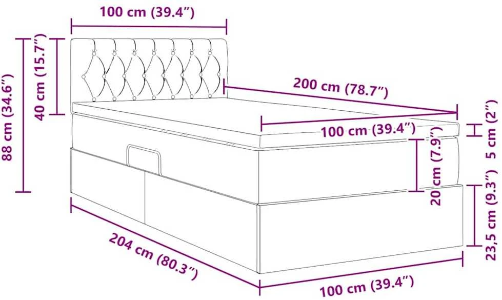 LED saugojimo lova su čiužiniu Juoda 100 x 200 cm Audinys