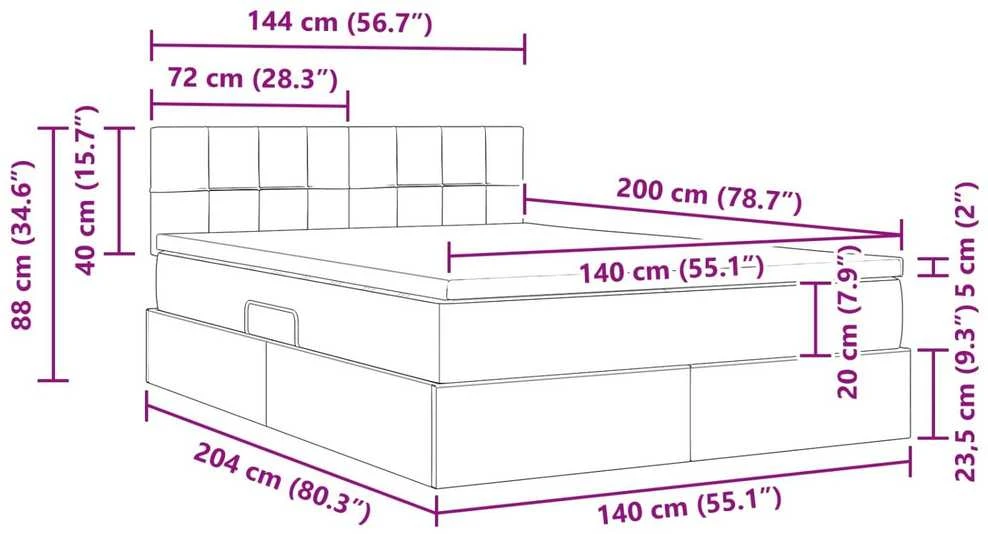 LED saugojimo lova su čiužiniu Juoda 140 x 200 cm Aksomas
