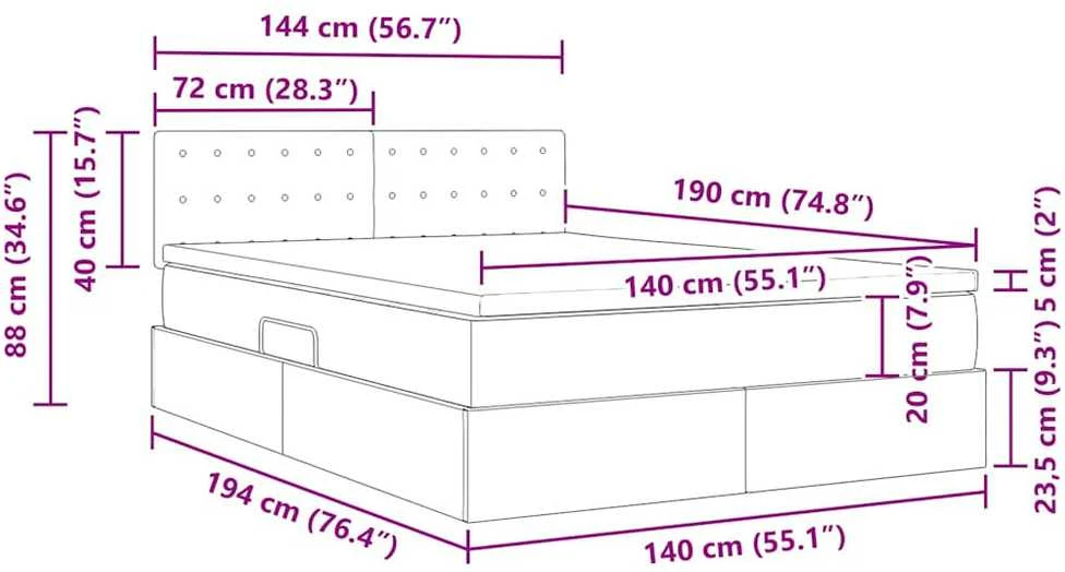 LED saugojimo lova su čiužiniu Juoda 140 x 190 cm Audinys