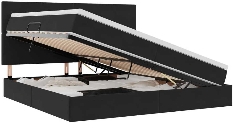 LED saugojimo lova su čiužiniu Juoda 200 x 200 cm Aksomas