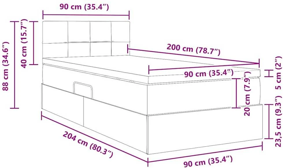 LED saugojimo lova su čiužiniu Juoda 90 x 200 cm Audinys