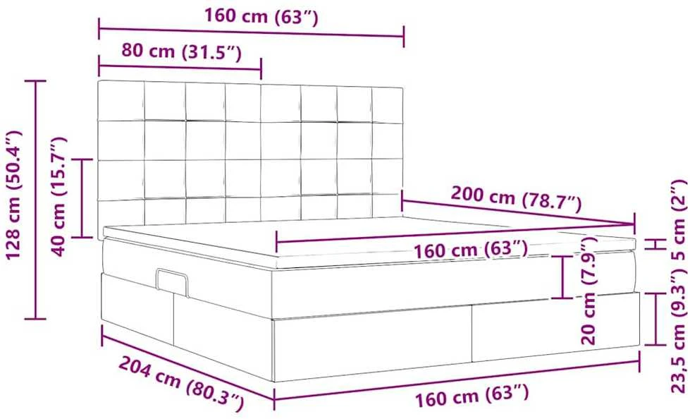 LED saugojimo lova su čiužiniu Juoda 160 x 200 cm Aksomas