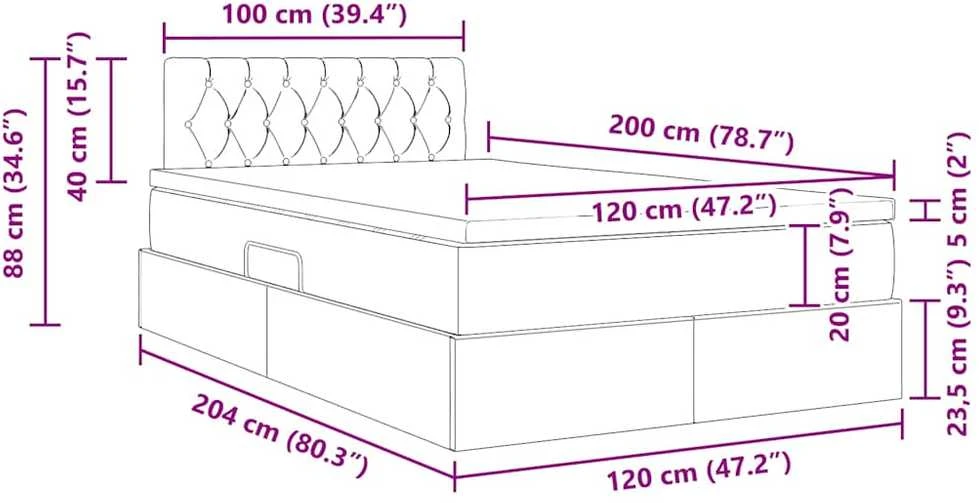 LED saugojimo lova su čiužiniu Juoda 120 x 200 cm Audinys
